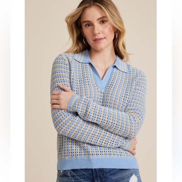 Maurices Sweaters - MAURICES Striped Collared Sweater